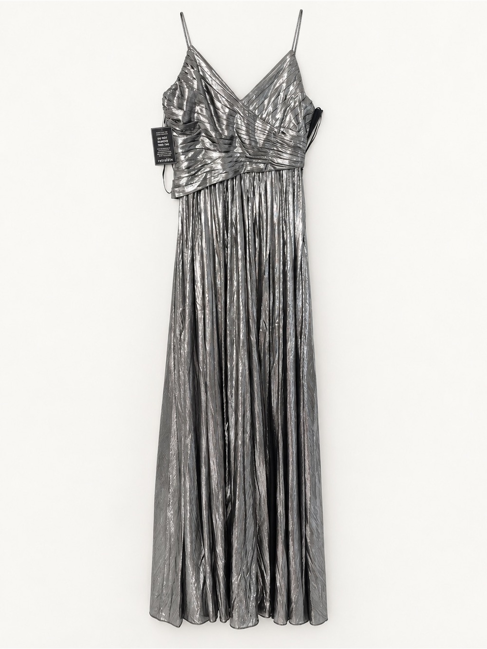 Retrofete Metallic Silver Spaghetti-Strap Maxi Dress